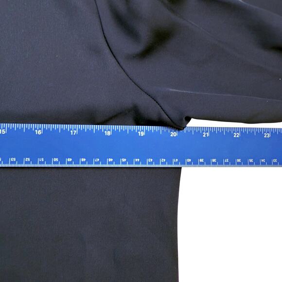 Theory Silk MED Navy Blue Keyhole Tie Front Cuffed Sleeve Blouse Tunic Minimal - Picture 8 of 9